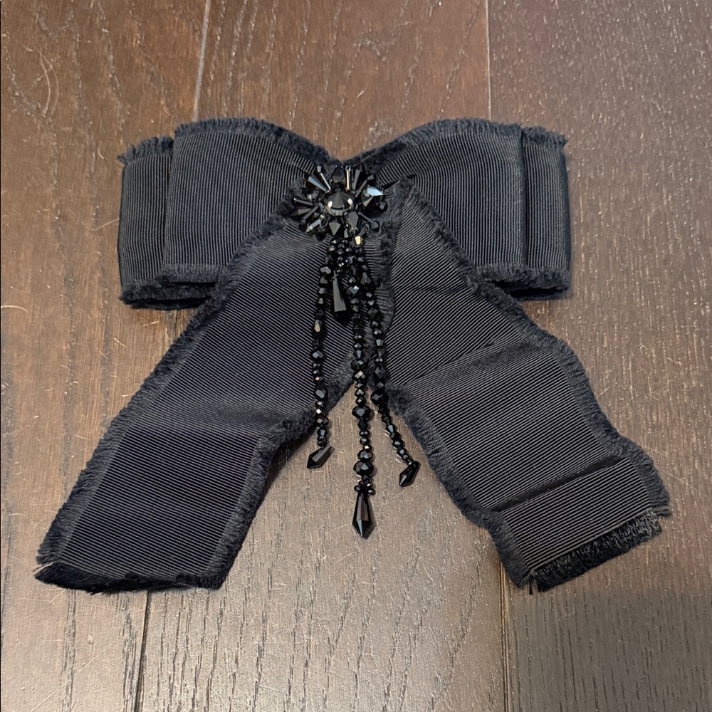 Gucci Black Beaded Ribbon Bow Brooch - Women Accessories